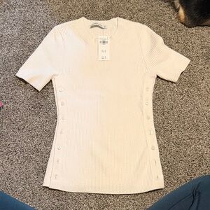 Abercrombie & Fitch Cream Ribbed Short-Sleeve Top with Side Buttons